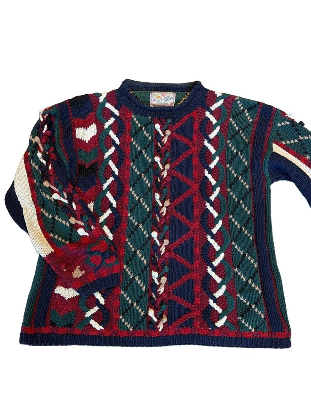Vintage Sweet Dreams Women's Hand Knit Chunky Sweater Size M/L Textured Colorful